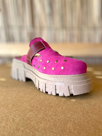 Zueco de Cuero Magenta